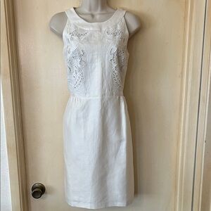 LOFT Elegant Ivory Linen and Lace Mini Dress size 2